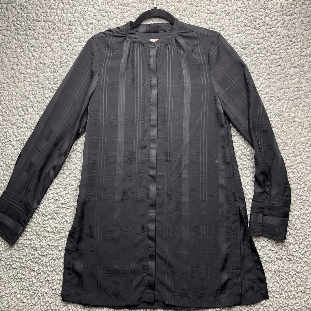 Chicos Over Shirt Womens 0 Black Long Sleeve Sheer Hidden Button Longer Length